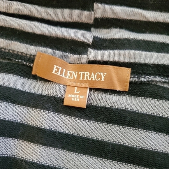 Ellen Tracy Black & Gray Striped Lightweight Open front Cardigan size Large - Picture 7 of 10